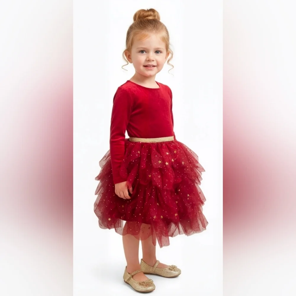 Red Tulle Dress with Gold Accents, Wedding